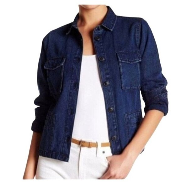 J.Crew 4 Pocket Blue Denim Button-Up Jacket Neutral Boho Classic Preppy Size S - Picture 1 of 8